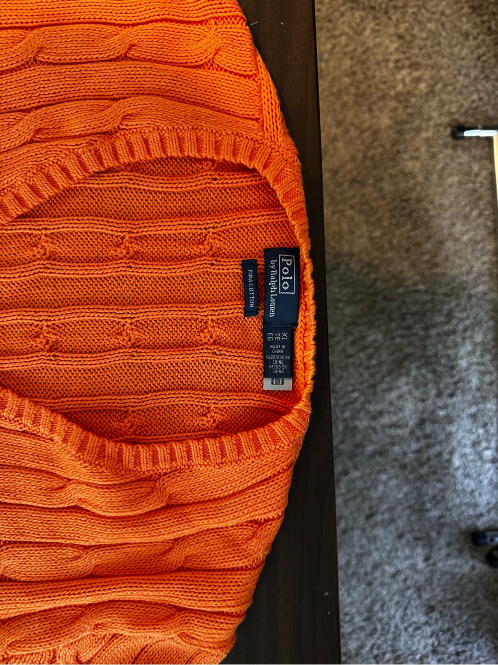 Polo by Ralph Lauren Bright Orange Cable-Knit Crew Sweater